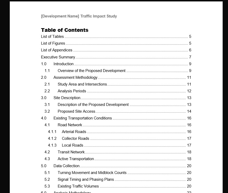 Traffic Impact Assessment Report Template