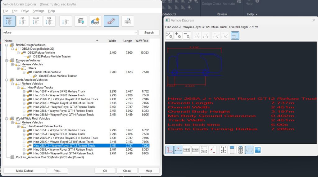 CAD Vehicle Library AutoTURN Swept Path